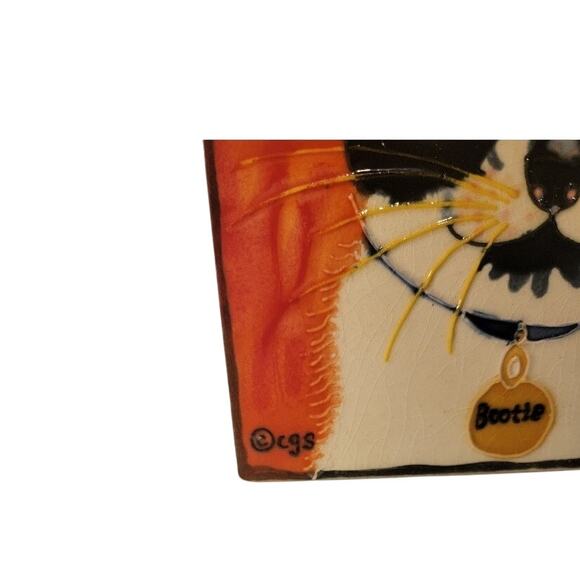 Cat Tile Art Hand-Painted Ceramic Signed Claudia Sanchez Coaster Trivet Decor - Picture 3 of 8